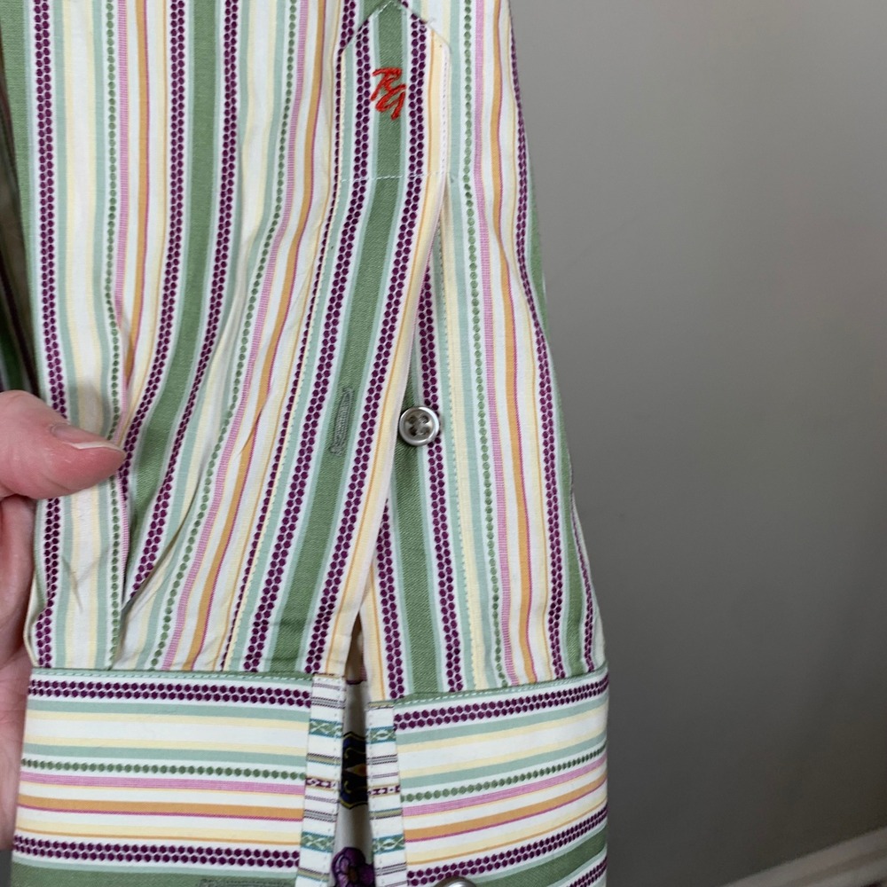 Robert Graham Green/Purple Stripe Long Sleeve Flip Cuff Button Down 2XL - Picture 10 of 16